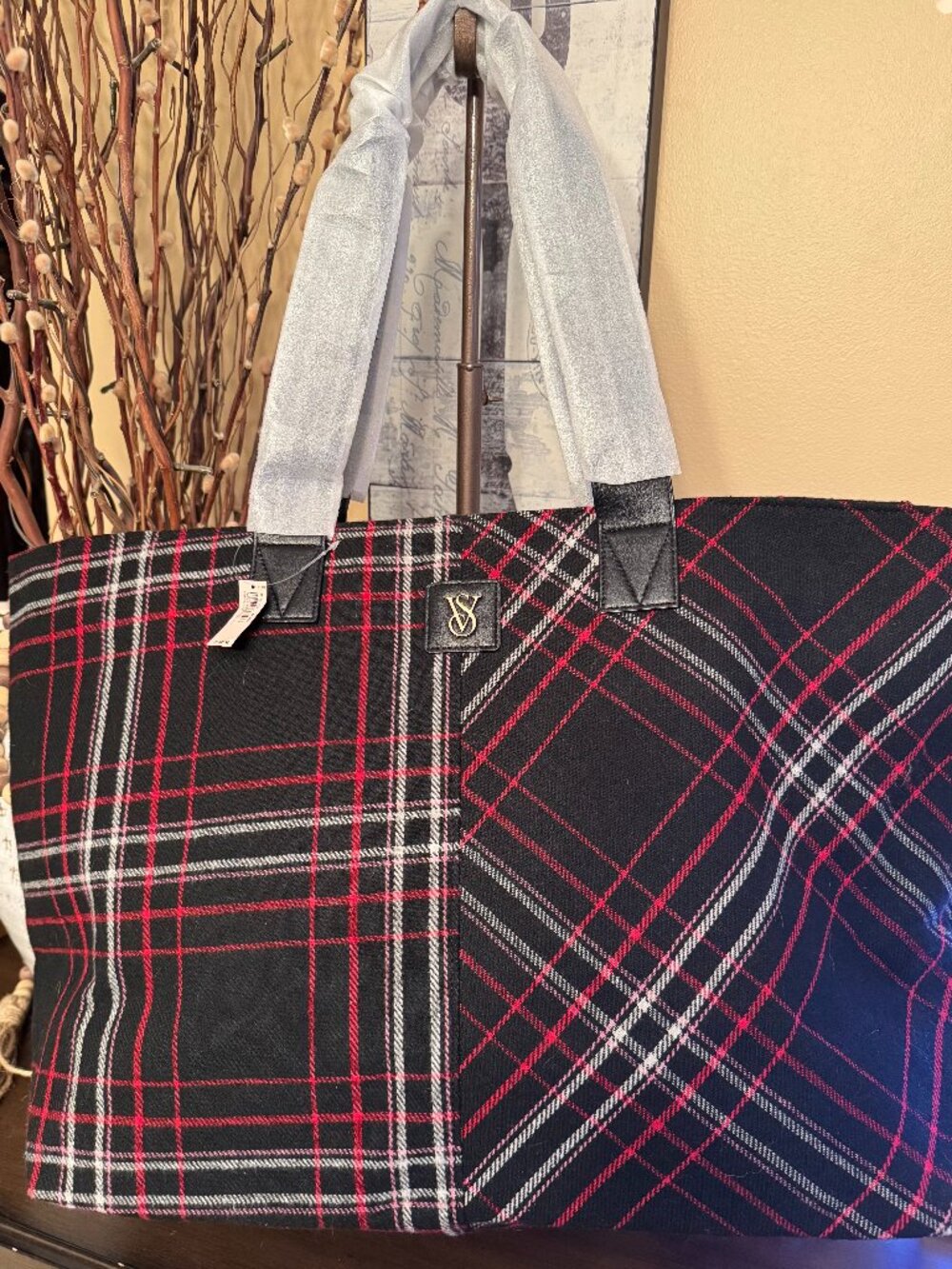 Victoria's Secret Black and Red Plaid Tote